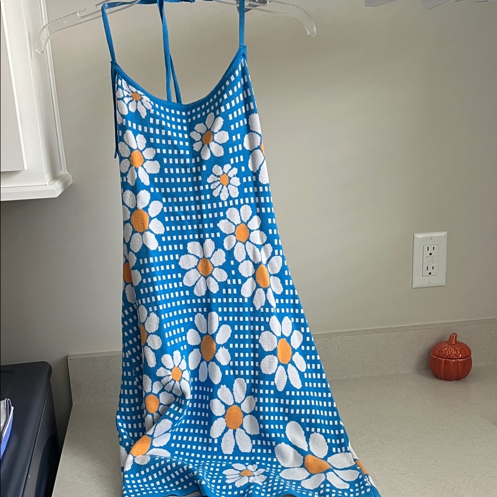 Cider Blue and White Knit dress